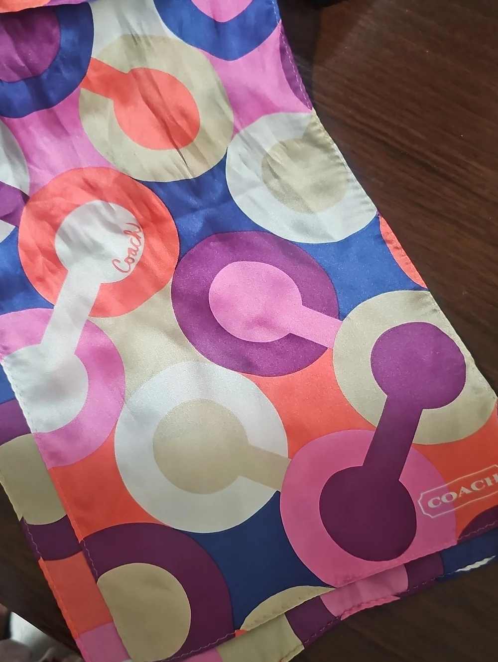 Coach Pink Purple and Coral Circular Print Scarf